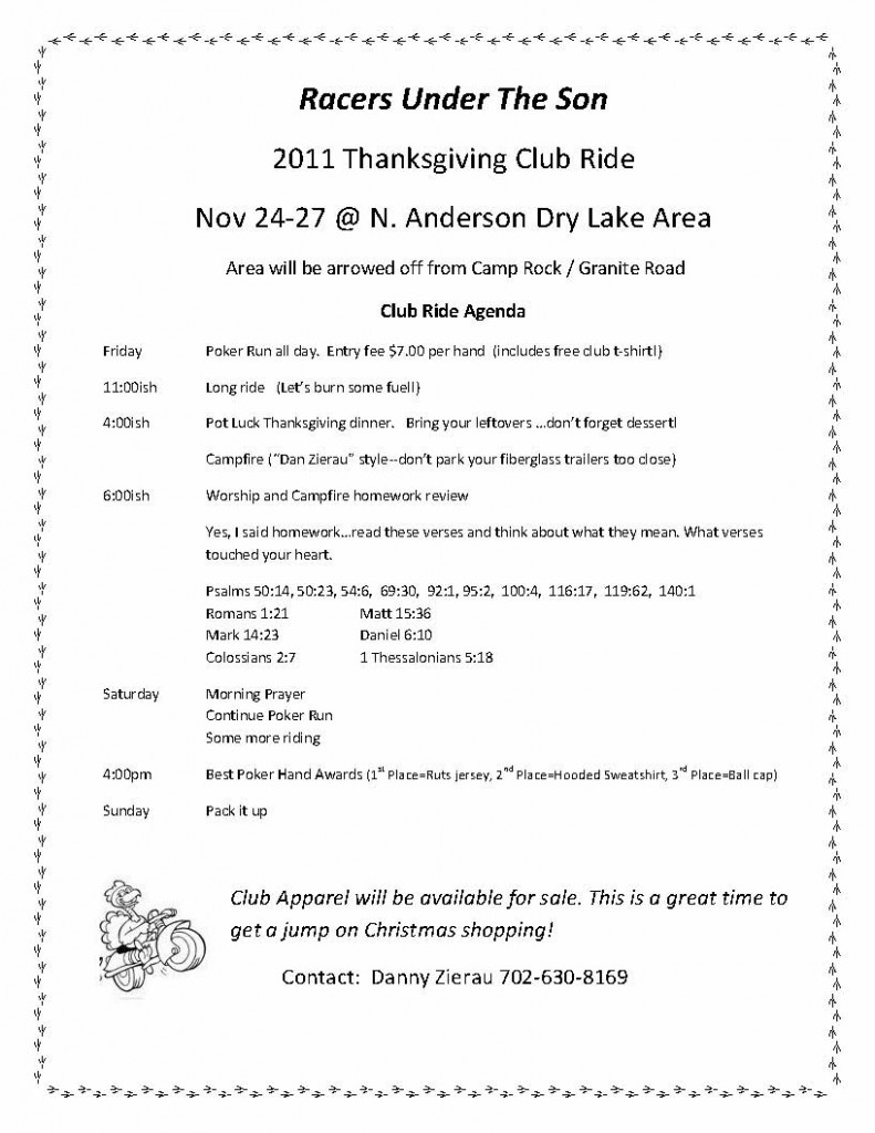 Thanksgiving weekend Ride, Anderson Dry Lake Racers Under the Son